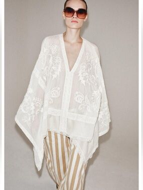 Zara ZW Collection Embroidered Cape Blouse
